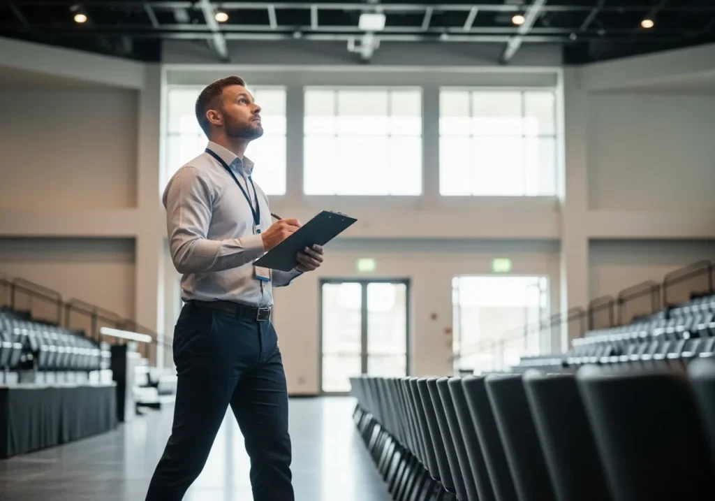 Security consultant conducting an on-site venue risk assessment